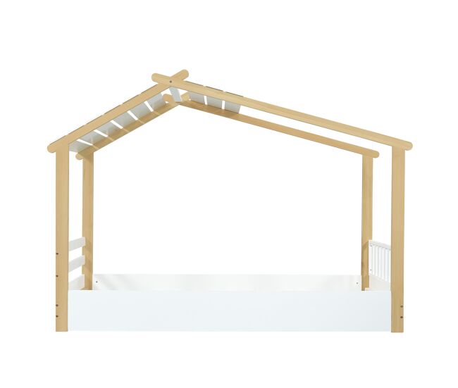 Cama infantil 90x200cm - design de casa de madeira, ripas estáveis, design simples - branco+natural