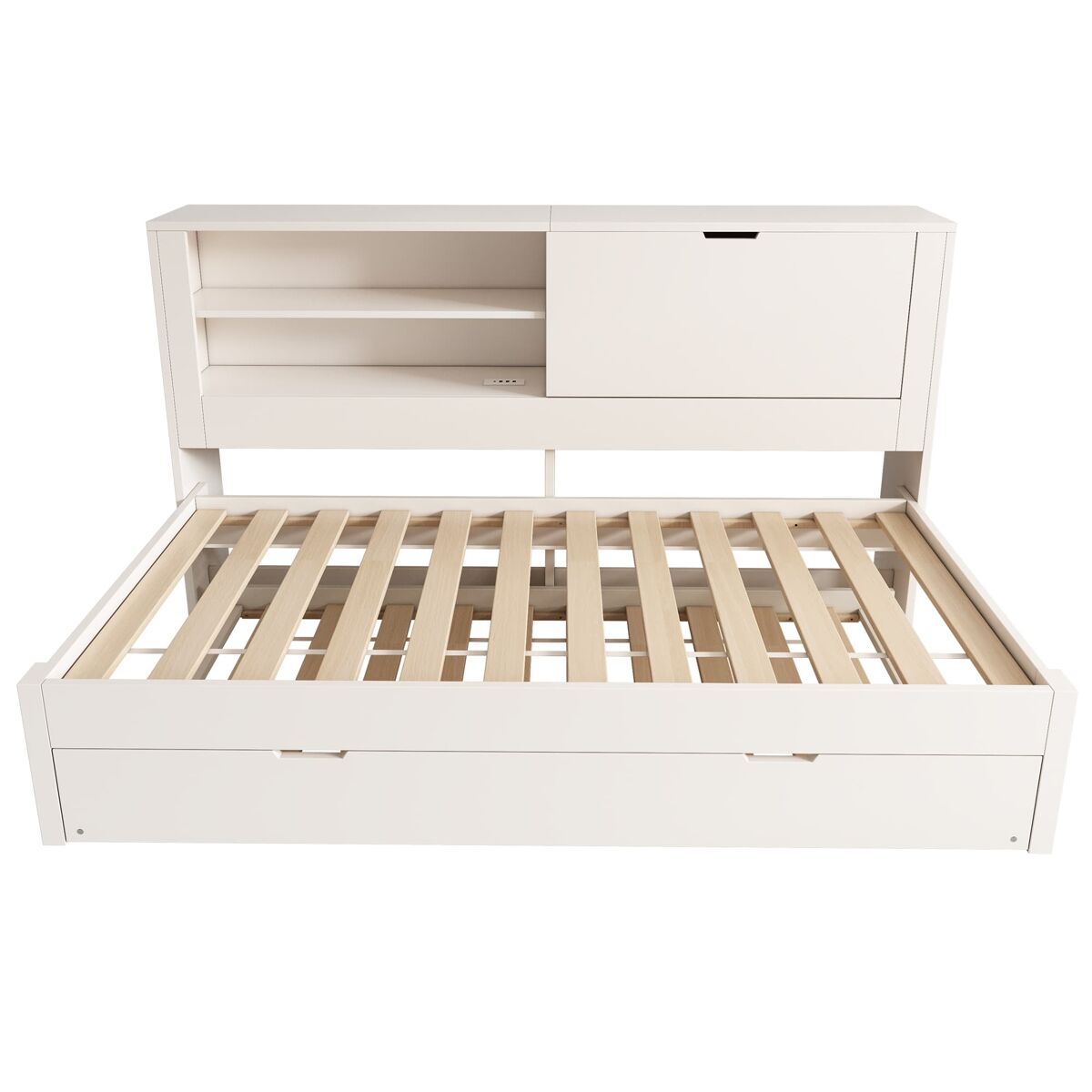 Sofá-cama individual 90x200 - com cama extra, arrumação, usb/usb-c, branco