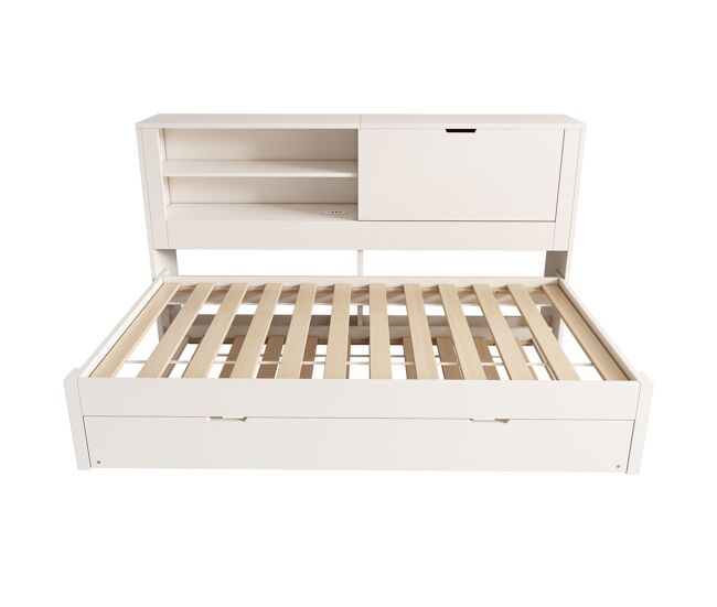 Sofá-cama individual 90x200 - com cama extra, arrumação, usb/usb-c, branco