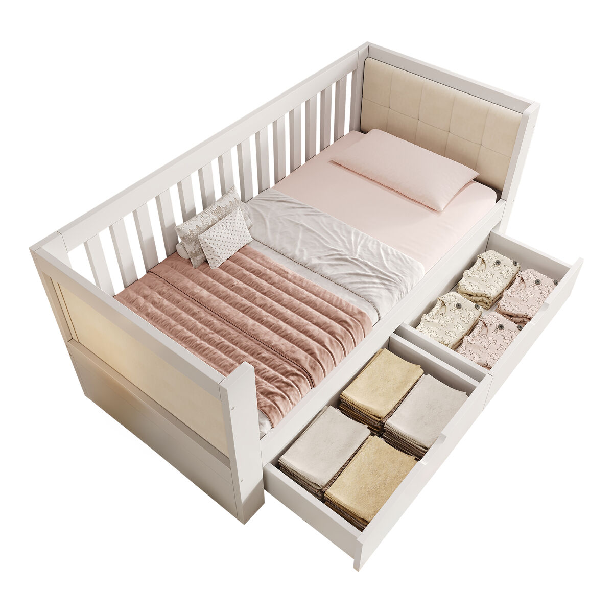 Cama de criança,cama de solteiro de madeira maciça 90x200 cm,branco
