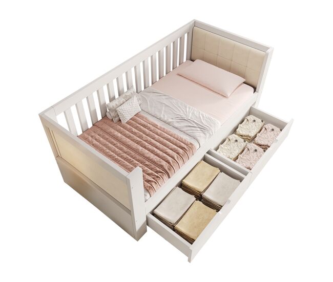 Cama de criança,cama de solteiro de madeira maciça 90x200 cm,branco