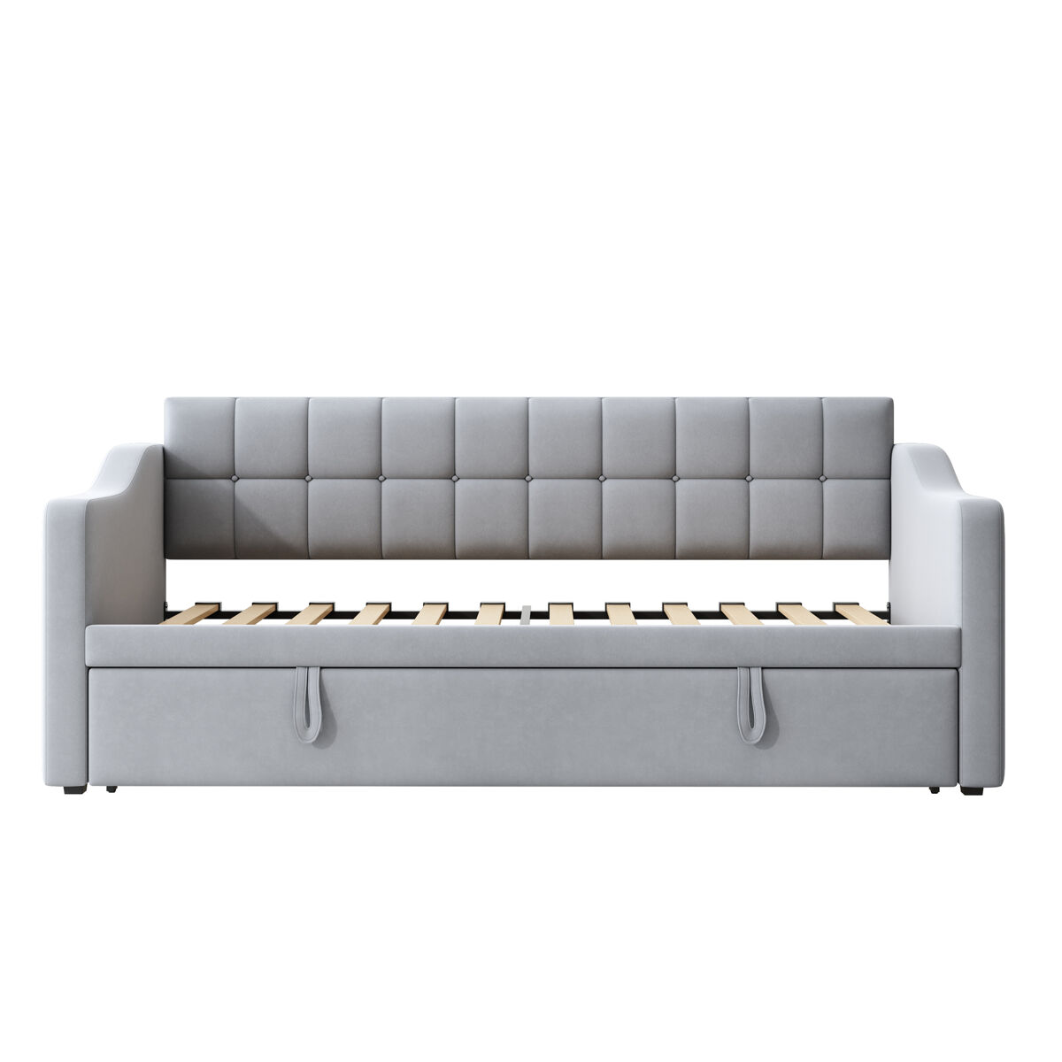 Sofá-cama estofado 90x180x190 cm - 2 em 1 multifuncional com tecido de veludo, tomada e bolsa de armazenamento - cinza claro