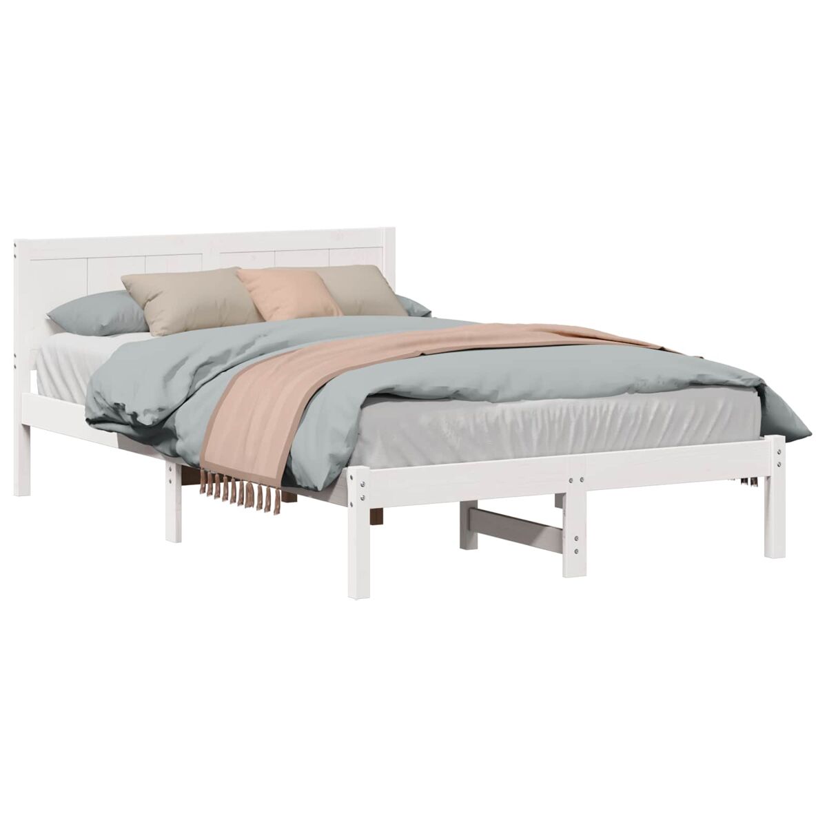 Estrutura de cama de casal simple - branco 140 x 190 cm madeira de pinho maciça