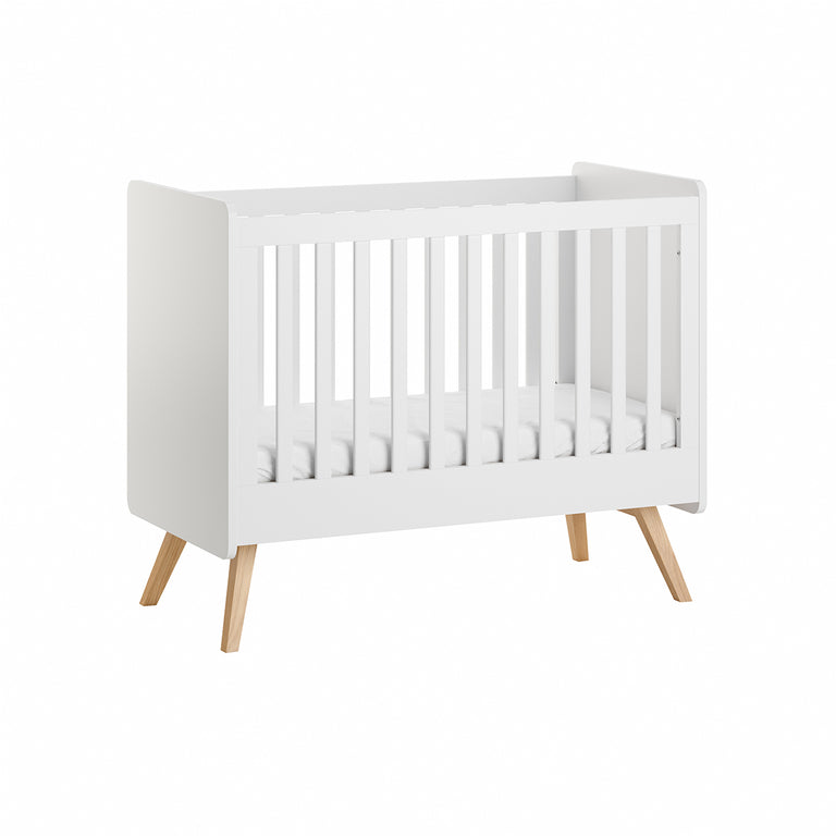 Cama de grades vox vintage branco e madeira 60x120 incluindo base de ripas
