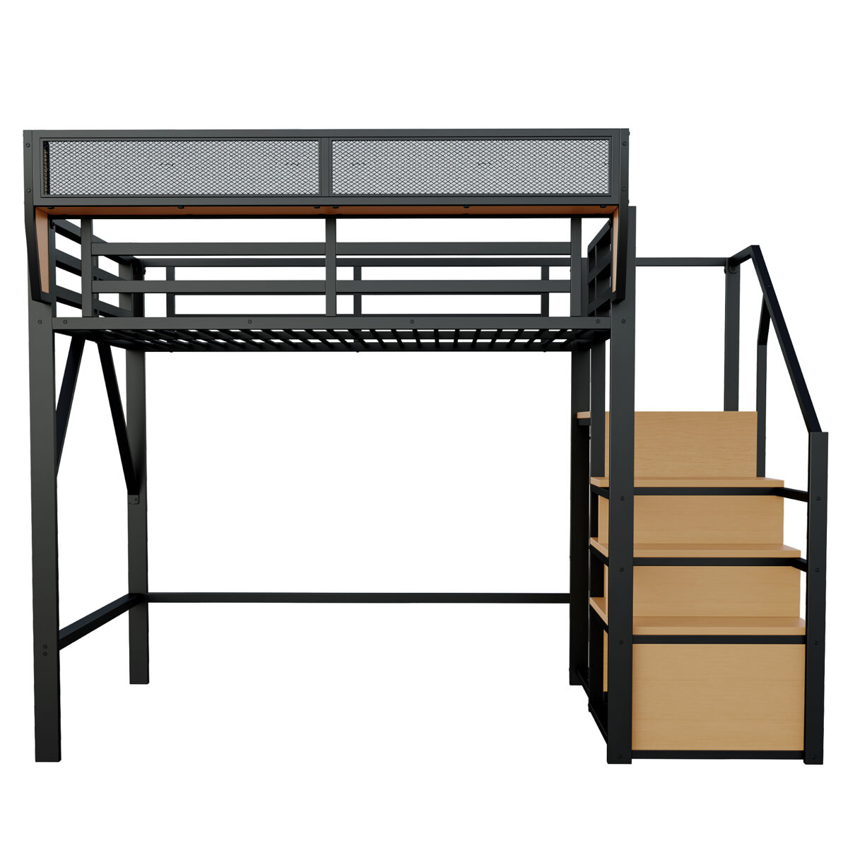 Cama alta 140x200 - com escada de segurança e compartimento de arrumação flexível - preto