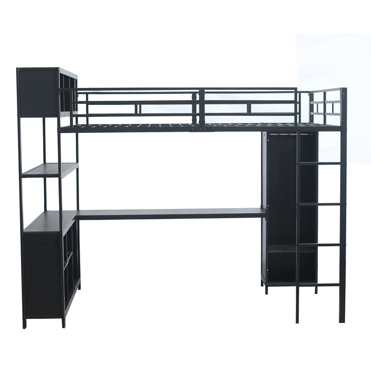 Cama loft 140x200 cm - com secretária, armário e arrumação - preto