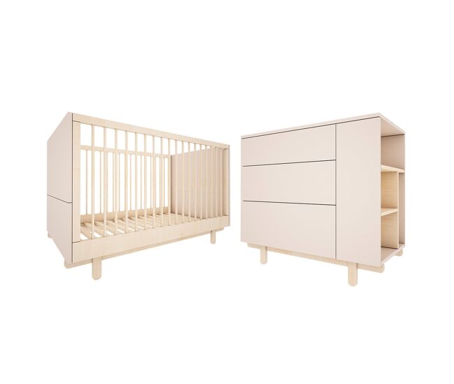 Berço evolutivo 70x140 e cómoda 3 gavetas wood luck romy cachemira