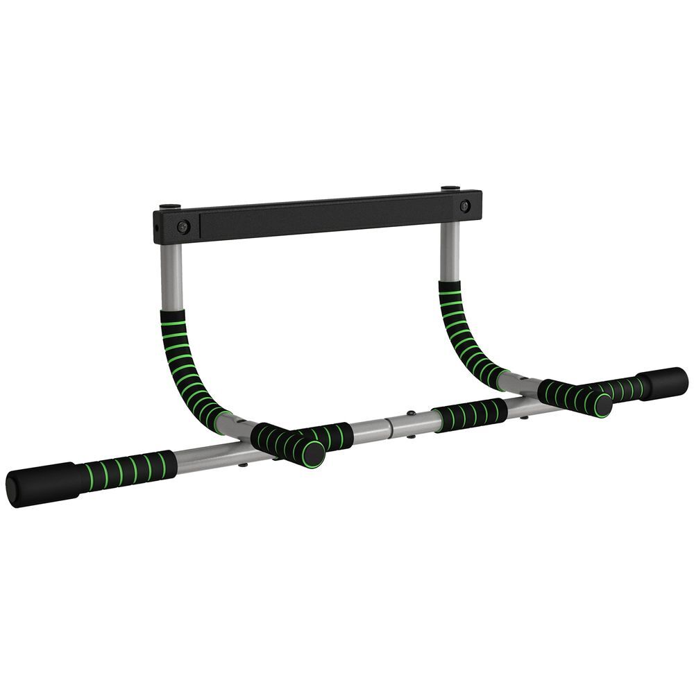Homcom barra de pull-up multifuncional de parede com pegas antiderrapantes, suporta até 110 kg, ideal para exercícios e treino em casa, noir e verde