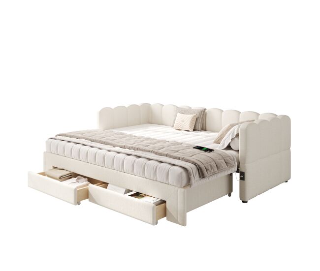 Sofá-cama individual conversível 90x200 cm de linho,bege
