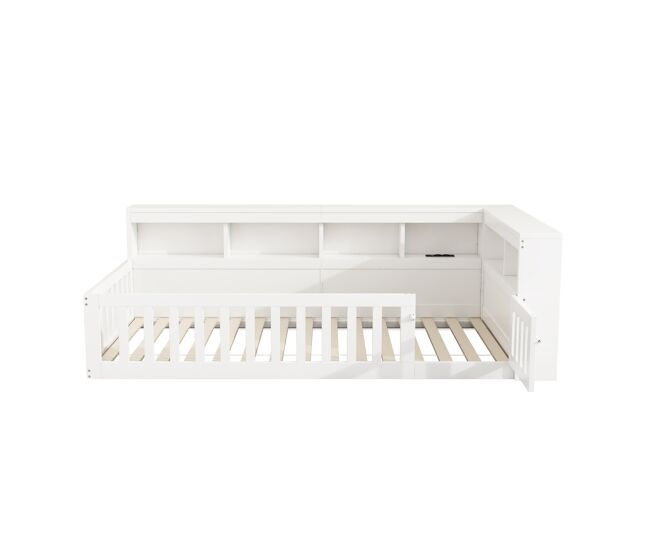 Cama daybett 90x200cm - sofá-cama, com compartimento de arrumação, com estrado (sem colchão), com tomada e usb - branco