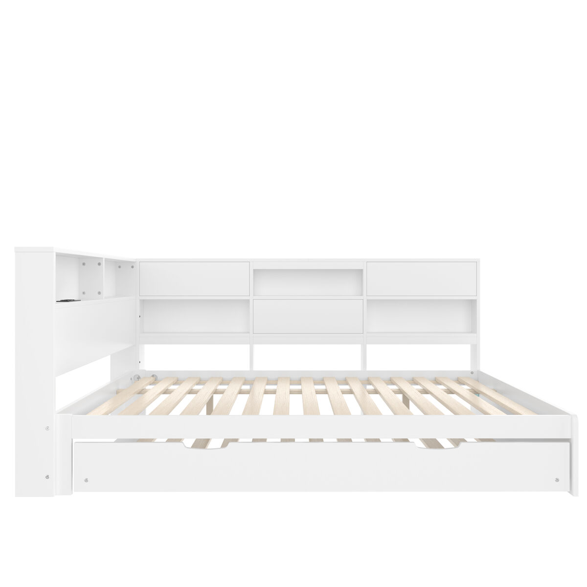Cama nido 140x200 cm - sofá-cama, cabeceira com arrumação, cama extraível, sem colchão - branco