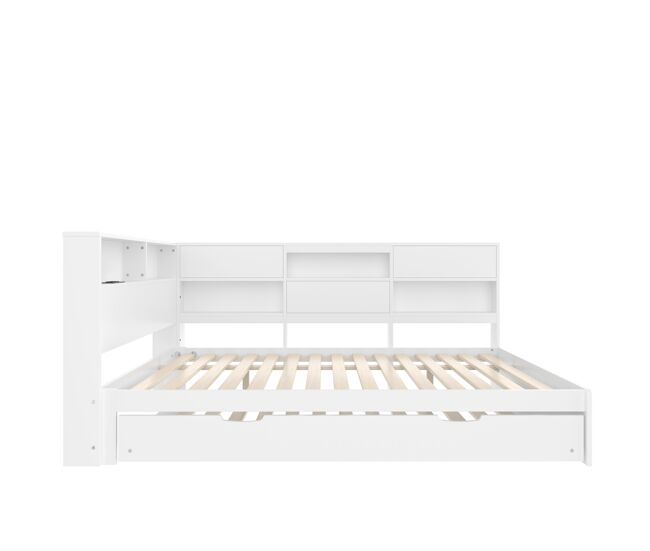 Cama nido 140x200 cm - sofá-cama, cabeceira com arrumação, cama extraível, sem colchão - branco
