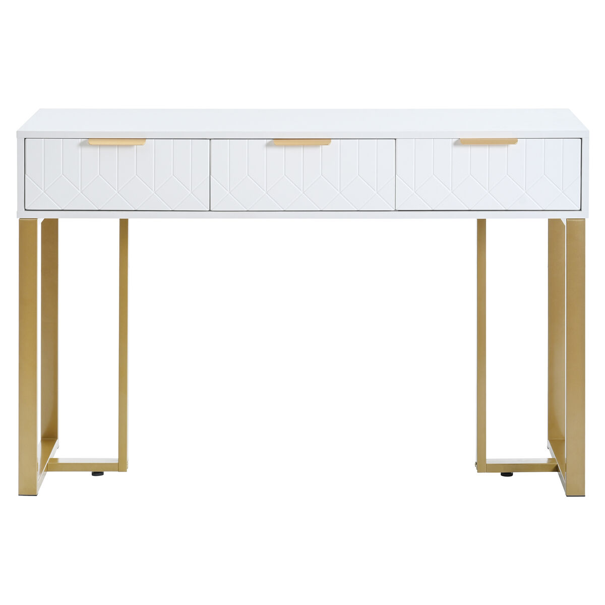 Consola moderna 120 cm - com gavetas, pés reguláveis e puxadores elegantes - branco+dourado