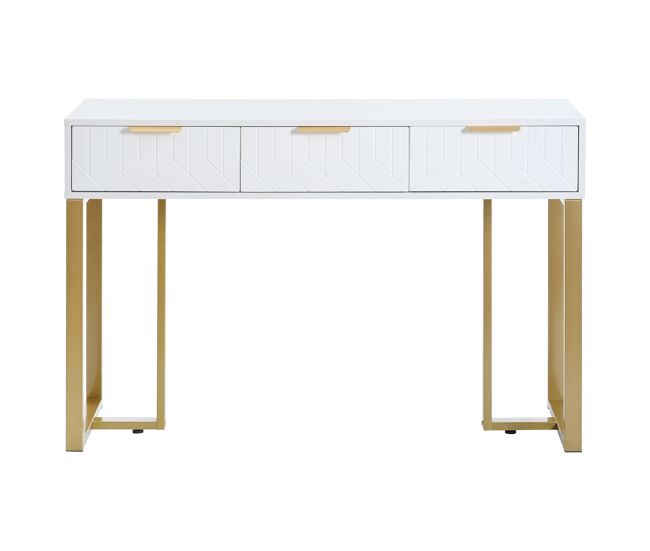 Consola moderna 120 cm - com gavetas, pés reguláveis e puxadores elegantes - branco+dourado