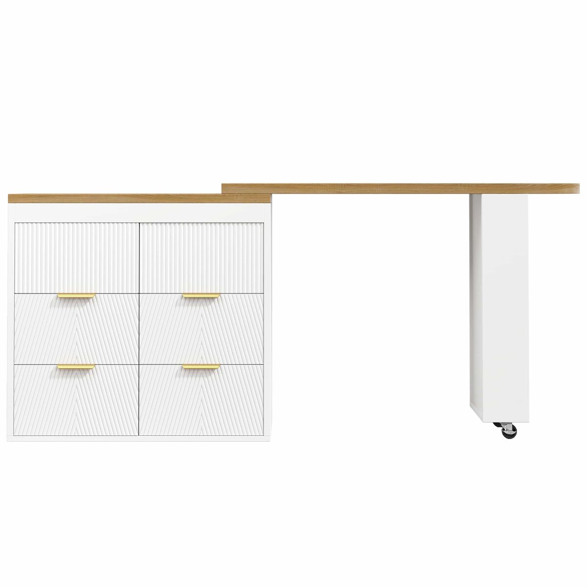 Mesa de bar - 6 gavetas, mesa multifuncional giratória a 360°, aparador com sistema anti-tombamento - branco