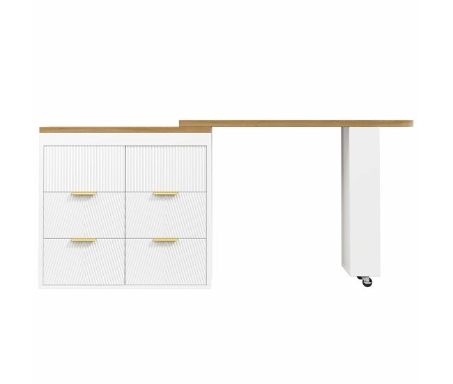 Mesa de bar - 6 gavetas, mesa multifuncional giratória a 360°, aparador com sistema anti-tombamento - branco