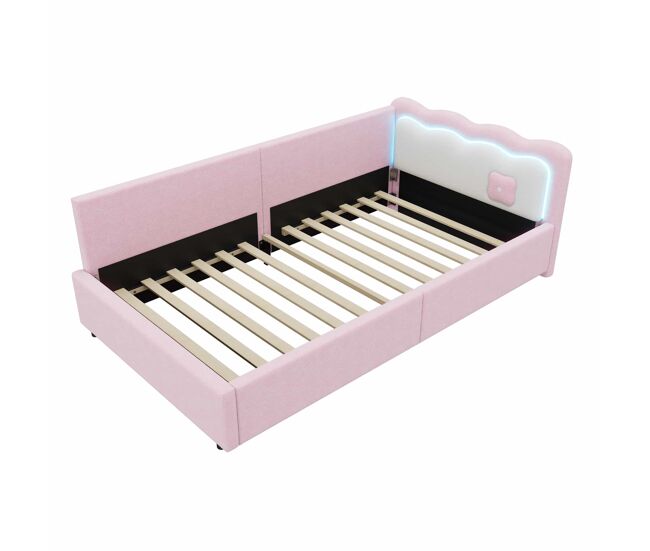 Sofá-cama 90x200 cm com led e estrado de ripas - rosa