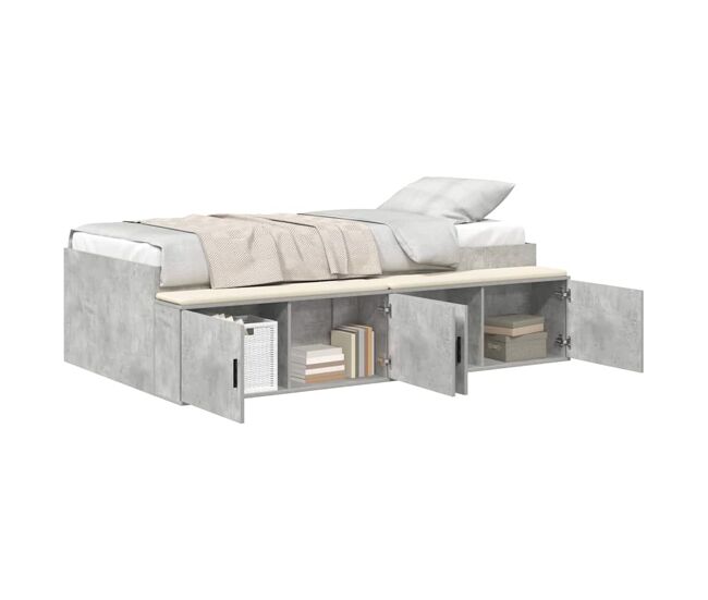 Estrutura de cama de solteiro para adultos cinzento 90 x 200 cm madeira processada