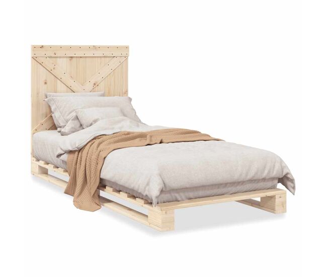 Estrutura de cama de solteiro para adultos com cabeceira 90x200 cm pinho maciço