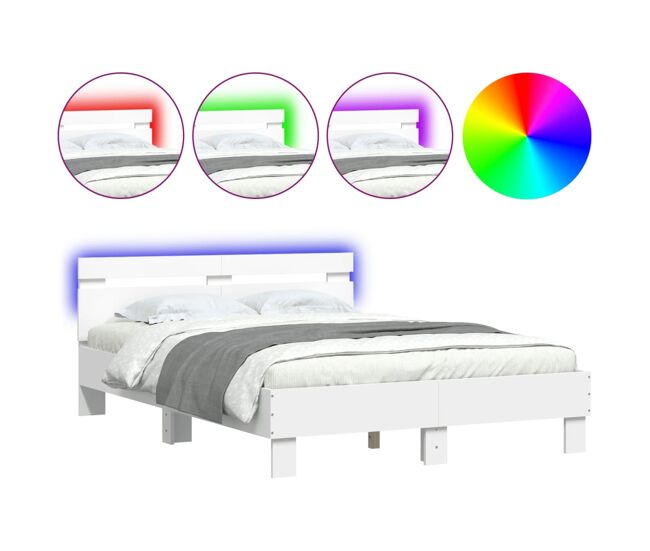 Estrutura de cama de casal simple com cabeceira e luzes led 120x200 cm branco