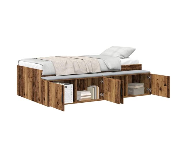 Estrutura de cama de solteiro para adultos madeira antiga 90 x 200 cm madeira processada