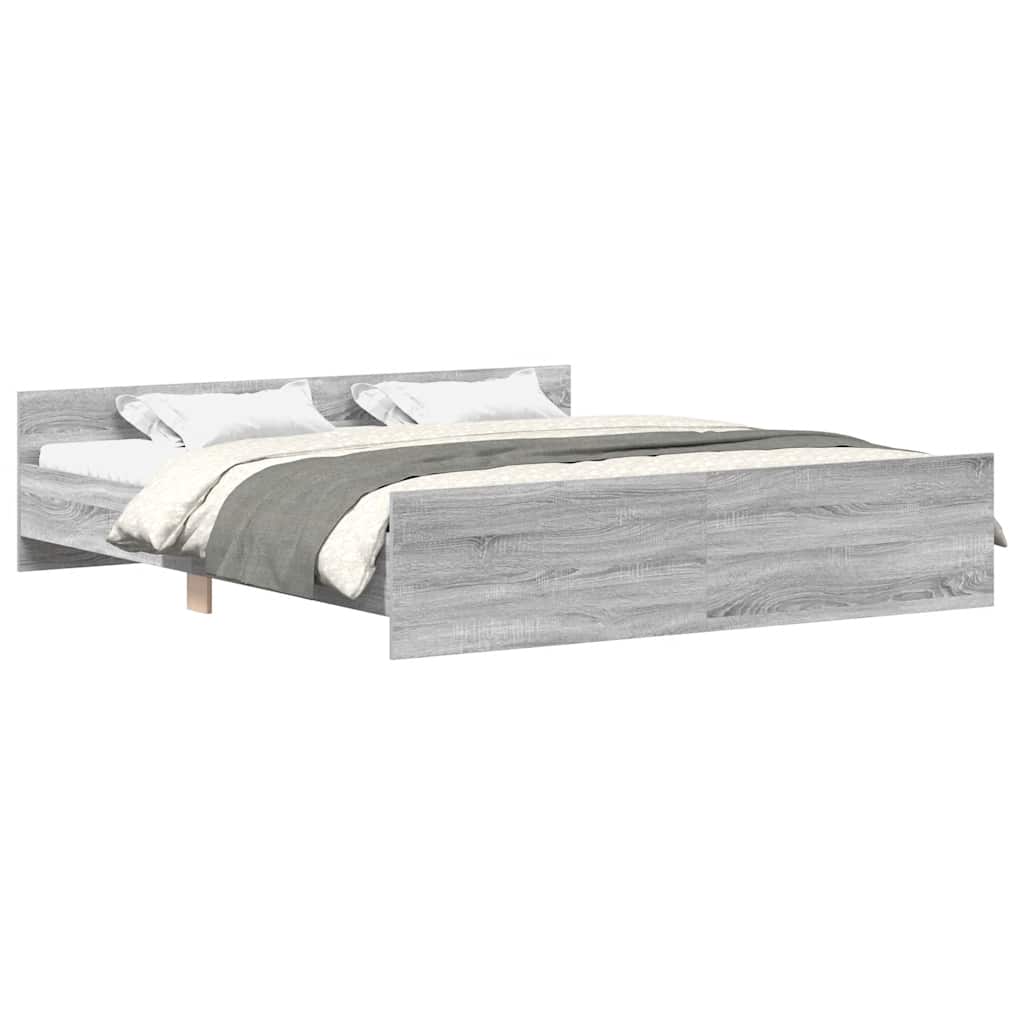 Estrutura cama de casal para adultos c/ cabeceira e apoio pés 160x200 cm cinza sonoma