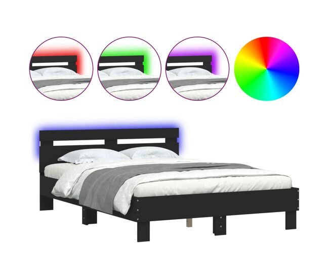Estrutura de cama de casal para adultos com cabeceira e luzes led 120x200 cm preto