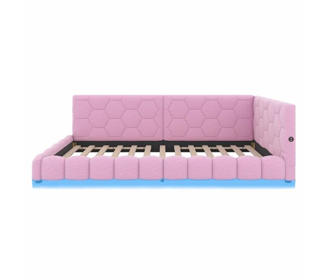 Sofá-cama de veludo 90x200 cm - com led e porta usb - rosa