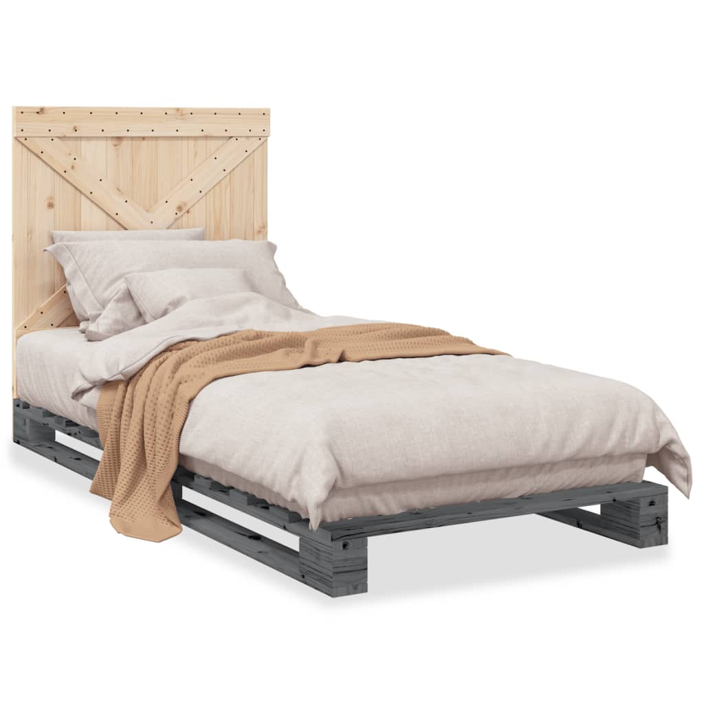 Estrutura de cama de solteiro para adultos com cabeceira 90x200 cm pinho maciço cinzento