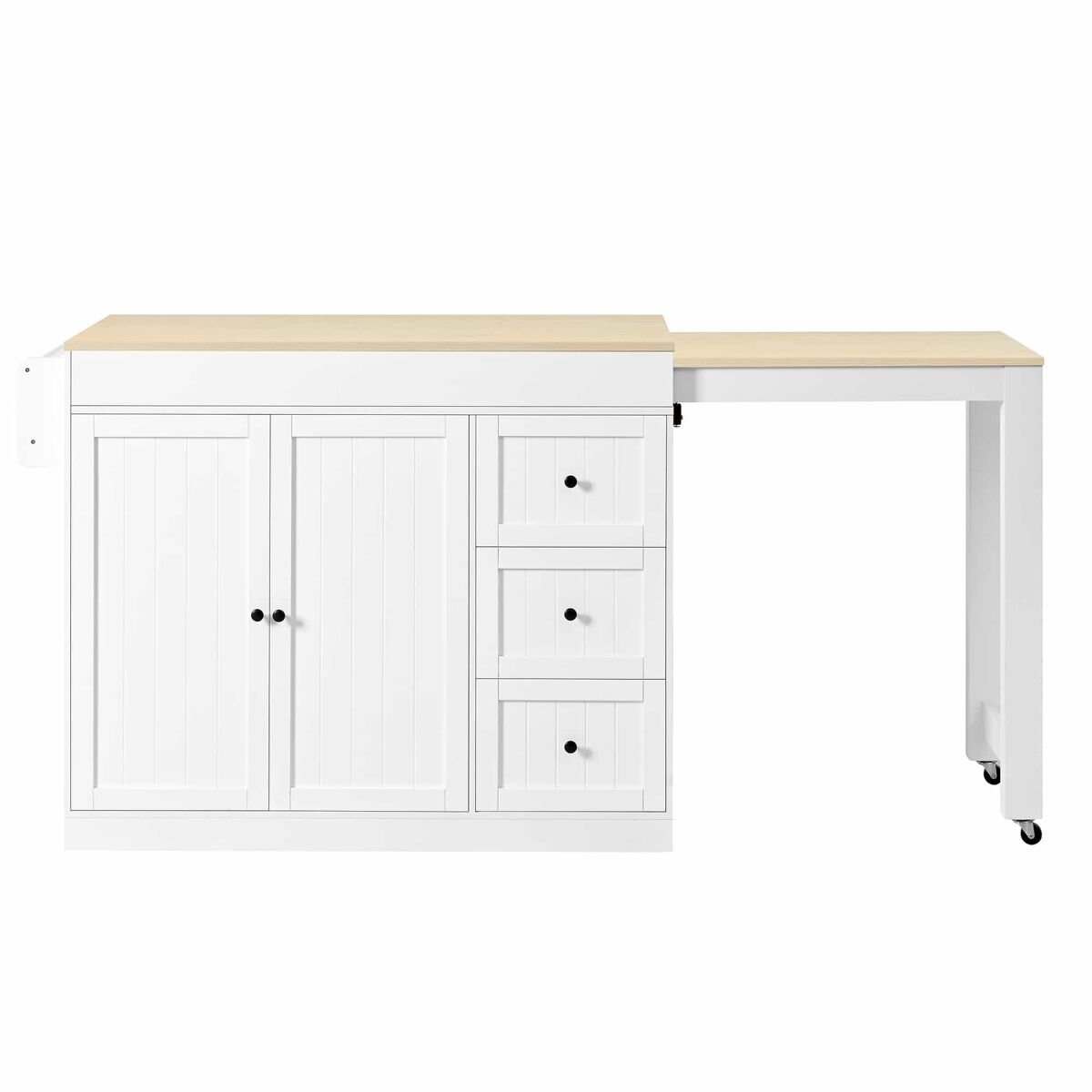 Ilha de cozinha com rodas 130 cm - com mesa extensível, prateleira para especiarias e gavetas, ilha de cozinha móvel independente - branco