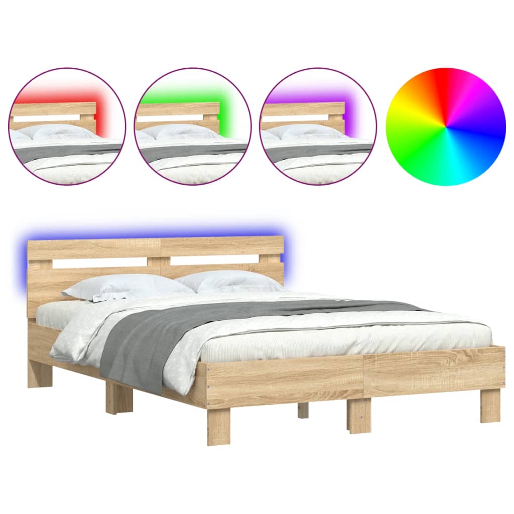 Estrutura cama de casal simple c/ cabeceira/luzes led 120x200cm carvalho sonoma