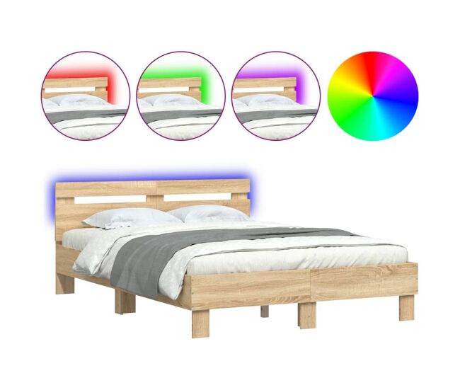 Estrutura cama de casal simple c/ cabeceira/luzes led 120x200cm carvalho sonoma