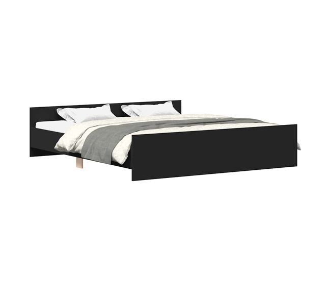 Estrutura de cama de casal moderno para adultos com cabeceira e apoio pés 160x200 cm preto