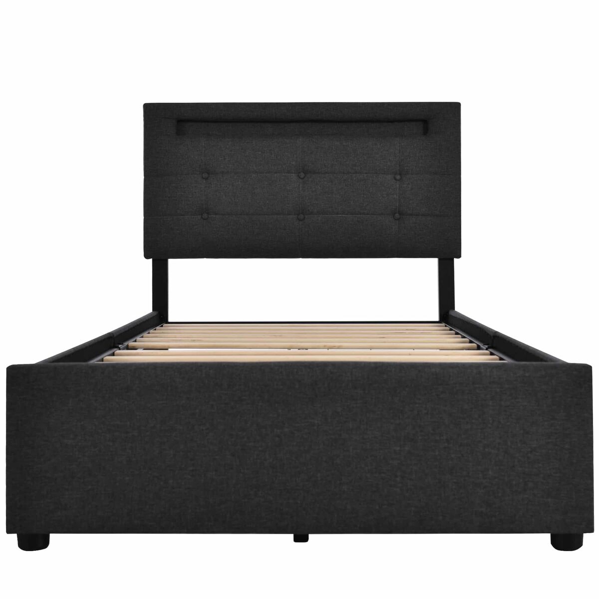 Cama contentora para roupa de cama com led 90x200 cm + 2 gavetas + estrado - preto