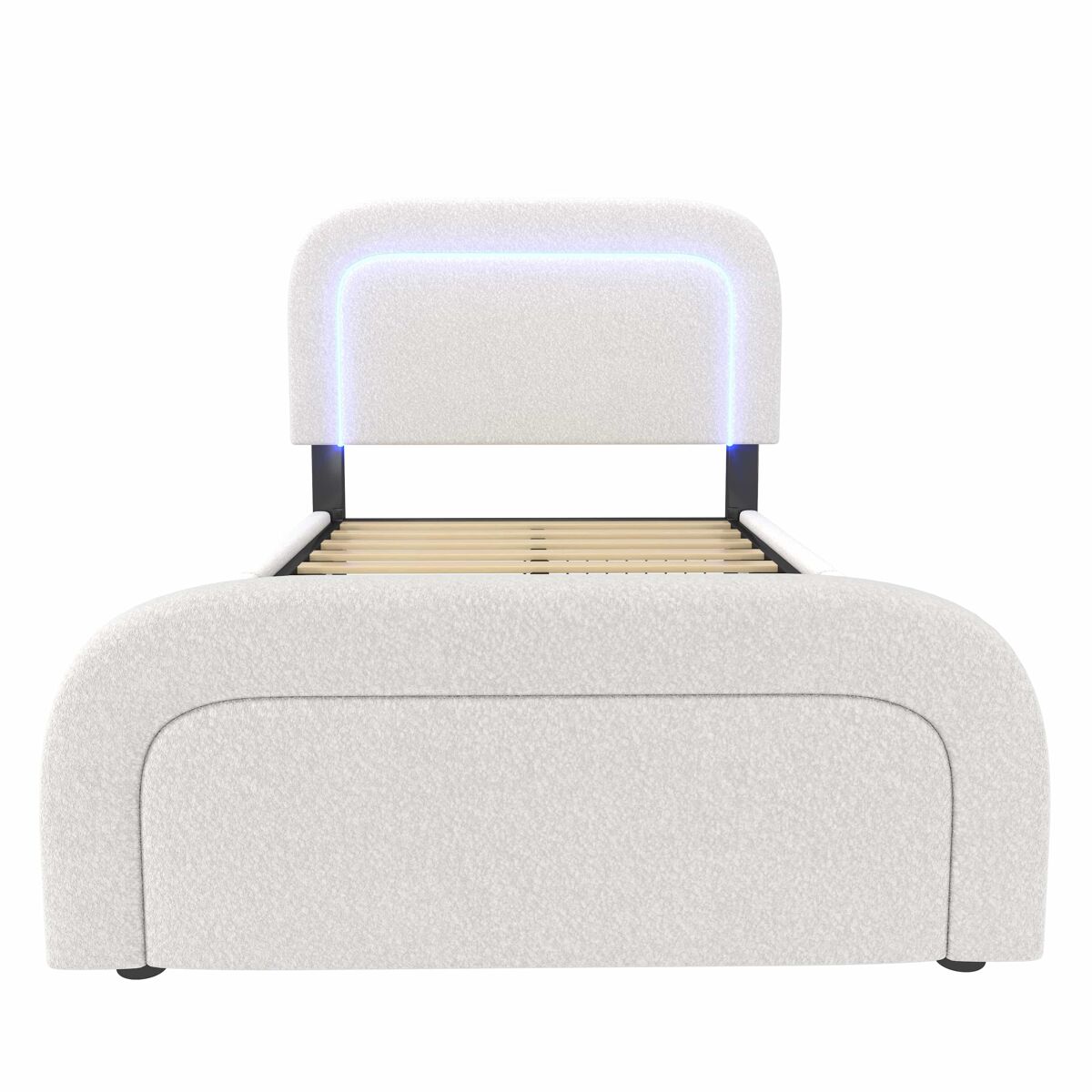 Cama individual 90x200cm - cabeceira ajustável, carregamento usb tipo c, 2 gavetas, iluminação led, estrutura em madeira - branco sherpa