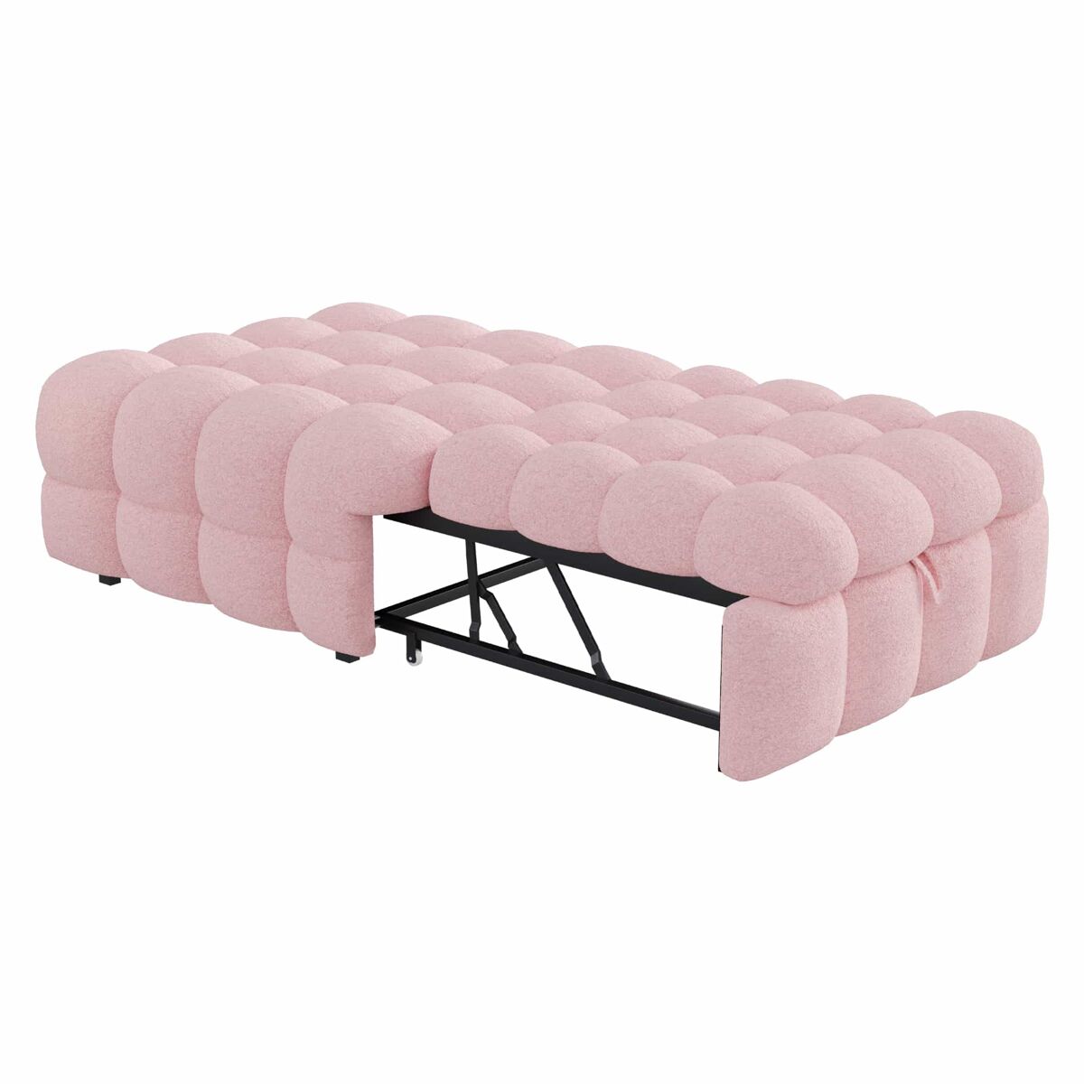 Sofá-cama 90x200 cm - 2 em 1, puff, cama individual, tecido teddy - rosa