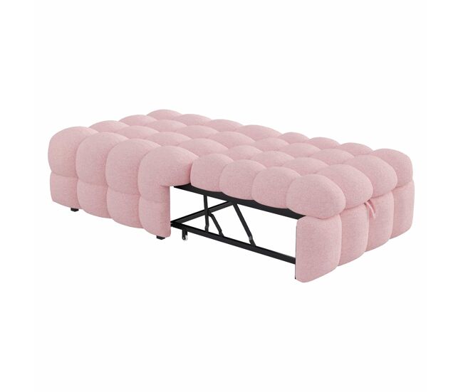 Sofá-cama 90x200 cm - 2 em 1, puff, cama individual, tecido teddy - rosa