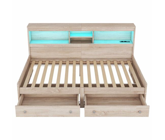 Sofá-cama 90x200 cm - com tomada usb e 2 gavetas - estrado de ripas - natural