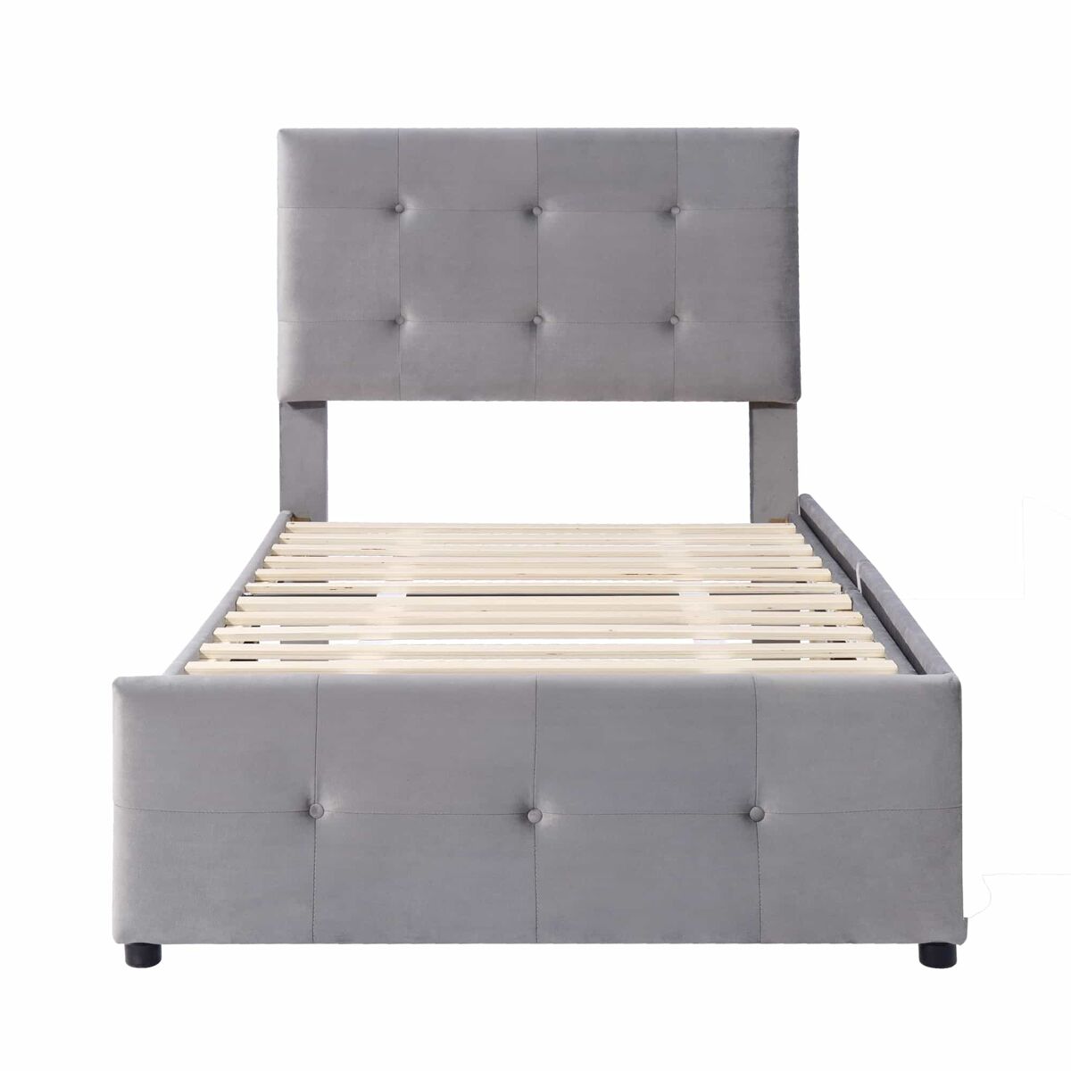 Cama estofada em veludo 90x200cm - cama individual com 2 gavetas e estrado de molas - cinzento