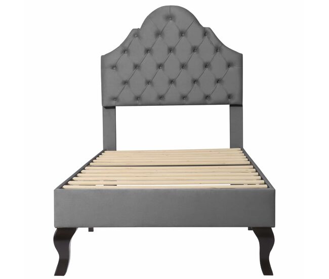 Cama estofada 90x200 cm - com cabeceira ajustável, suporte de ripas de madeira, cinza
