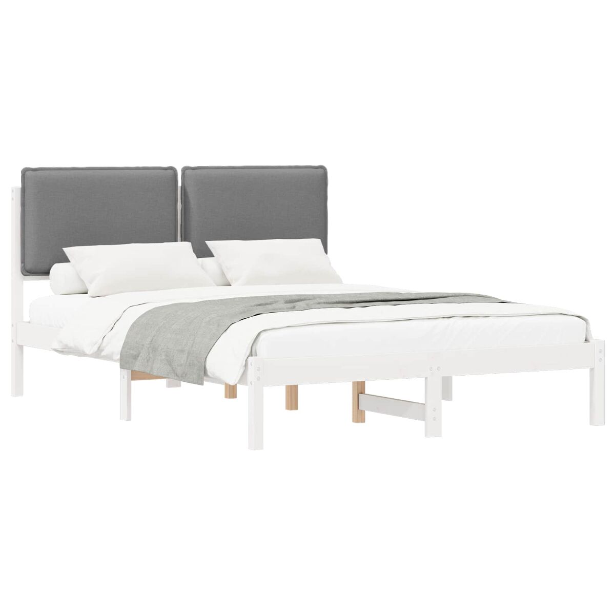 Estrutura de cama de casal moderno com cabeceira estofada cinzento-claro