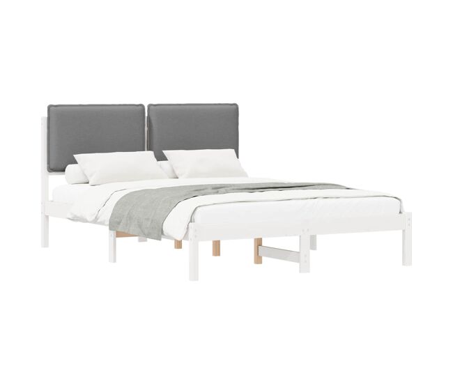 Estrutura de cama de casal moderno com cabeceira estofada cinzento-claro