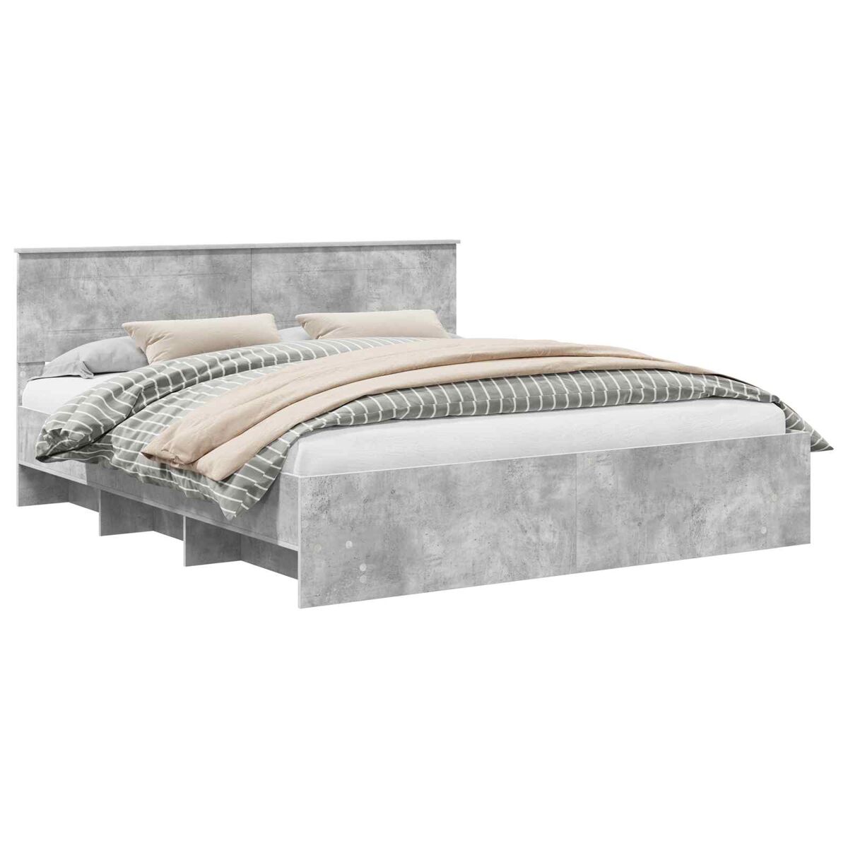 Estrutura de cama de casal moderno - cinzento 200 x 200 cm madeira processada