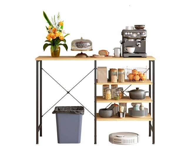 Mesa multifuncional 120 x 40 x 85,5 cm - estrutura metálica preta com tampo com efeito de madeira, design modular flexível para cozinha, sala de estar