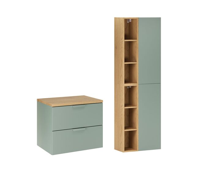 Conjunto de móvel inferior de 60 cm e coluna oria verde mate