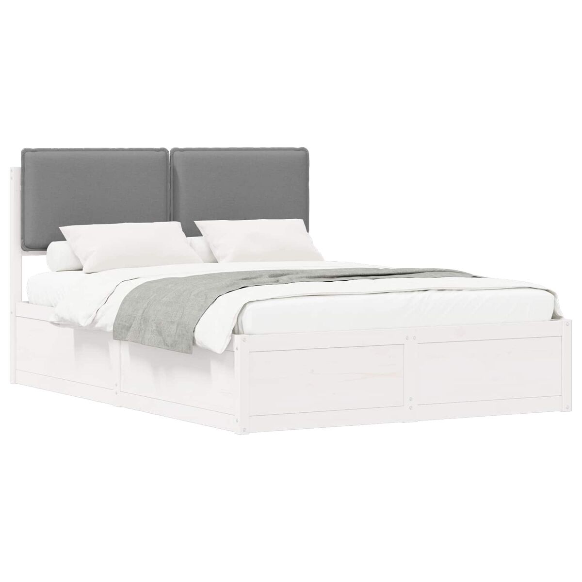 Estrutura de cama de casal moderno com cabeceira estofada cinzento-claro