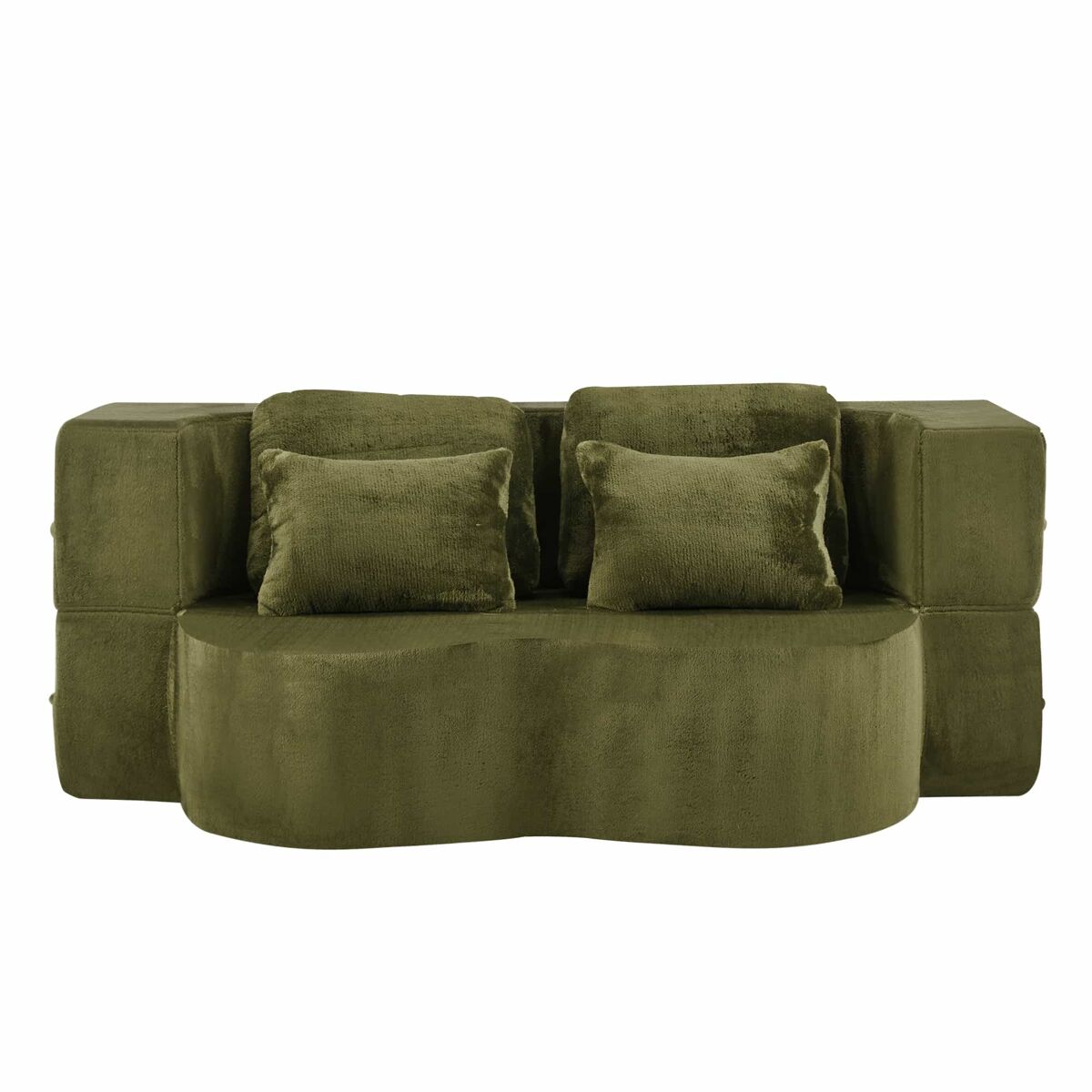 Sofá-cama de 2 lugares - moderno, com 4 almofadas, colchão dobrável de espuma de alta densidade - verde