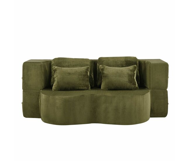 Sofá-cama de 2 lugares - moderno, com 4 almofadas, colchão dobrável de espuma de alta densidade - verde