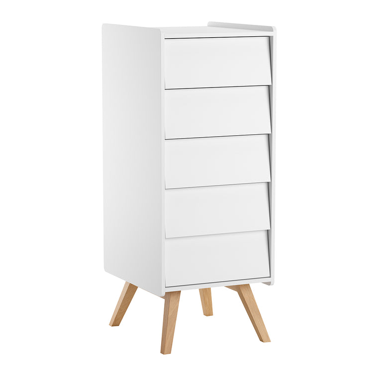 Cómoda de 5 gavetas vox vintage branco e madeira