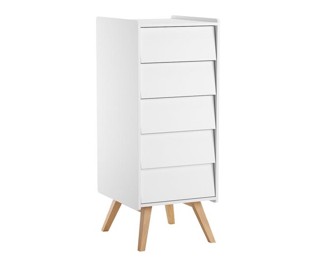 Cómoda de 5 gavetas vox vintage branco e madeira